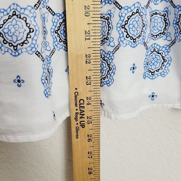 Eddie Bauer Sz Med Sleeveless Peplum Blouse White Blue Cotton Dutch Chinoiserie - Picture 9 of 10